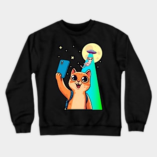 Cat UFO Selfie, Cat And UFO, Cat Selfie, Kitten, Funny Cat Crewneck Sweatshirt